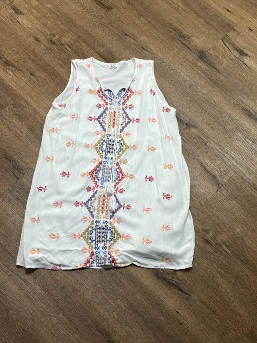 C|C Chic Connection White Embroidered Boho Shift Dress Lined XL